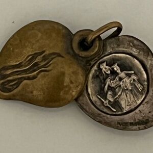 Antique Brass Catholic Sacred Heart Openable Pendant St Christopher SIGNED